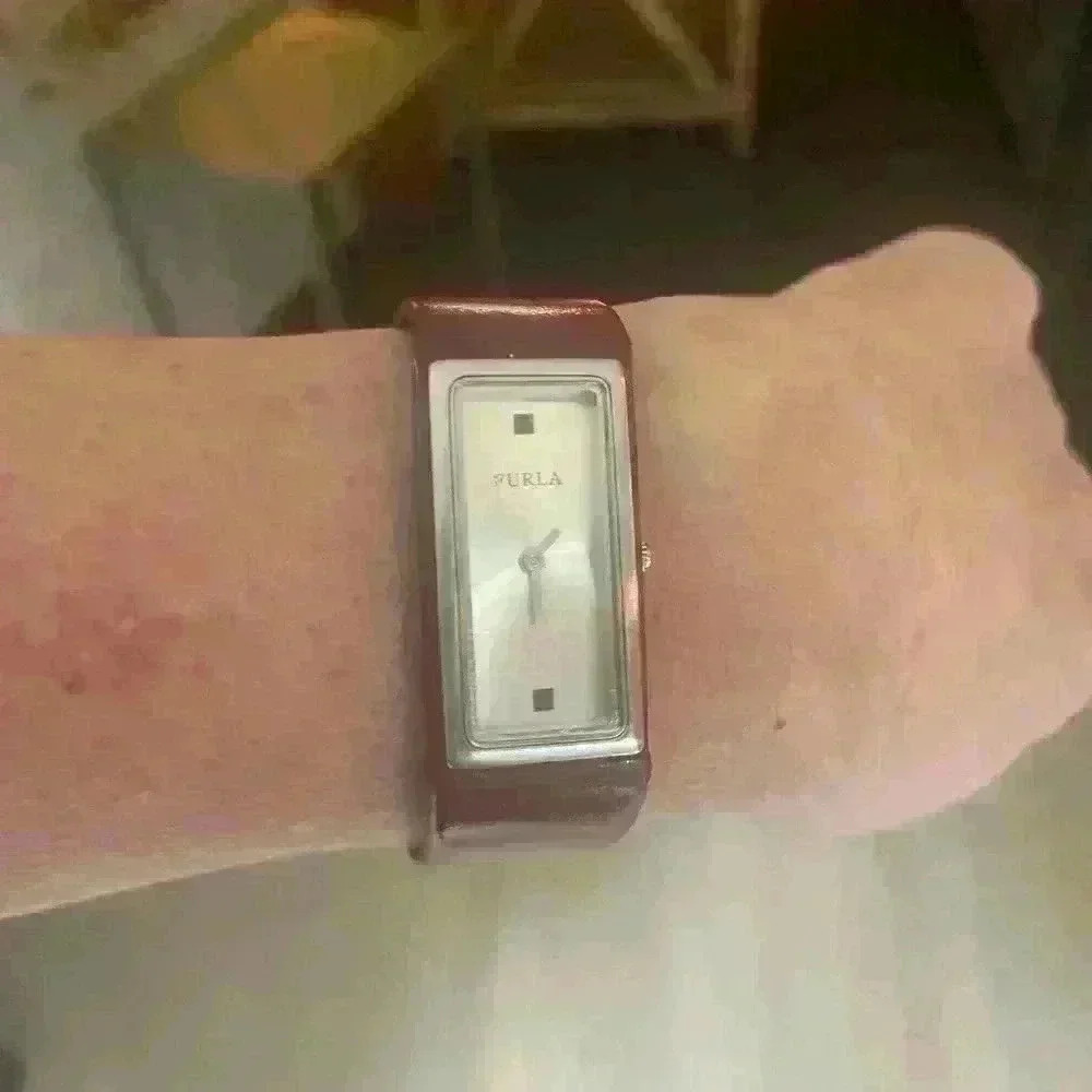 FURLA Watch // Rectangular Stainless Frame // Red Leather Band - Picture 2 of 5